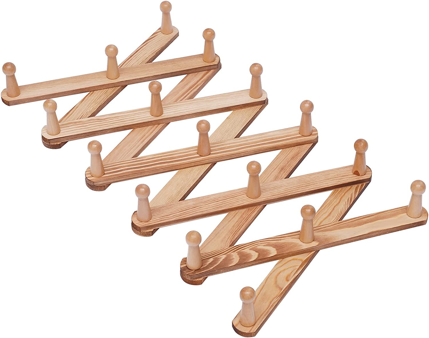 OUKANING Wall Hanger Wall Expandable Coat Rack Hat Rack Wooden Accordion Design 17 Hooks