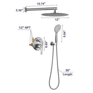 Maincraft 5-Spray 12 in. 2.35 GPM Wall Mount Dual Shower Heads with Handheld Built-In Shower System in Brushed Nickel HHK-88040BN-12