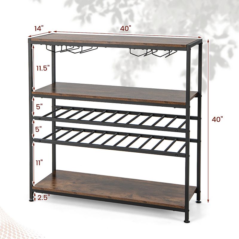 5-tier Wine Rack Table With Glasses Holder