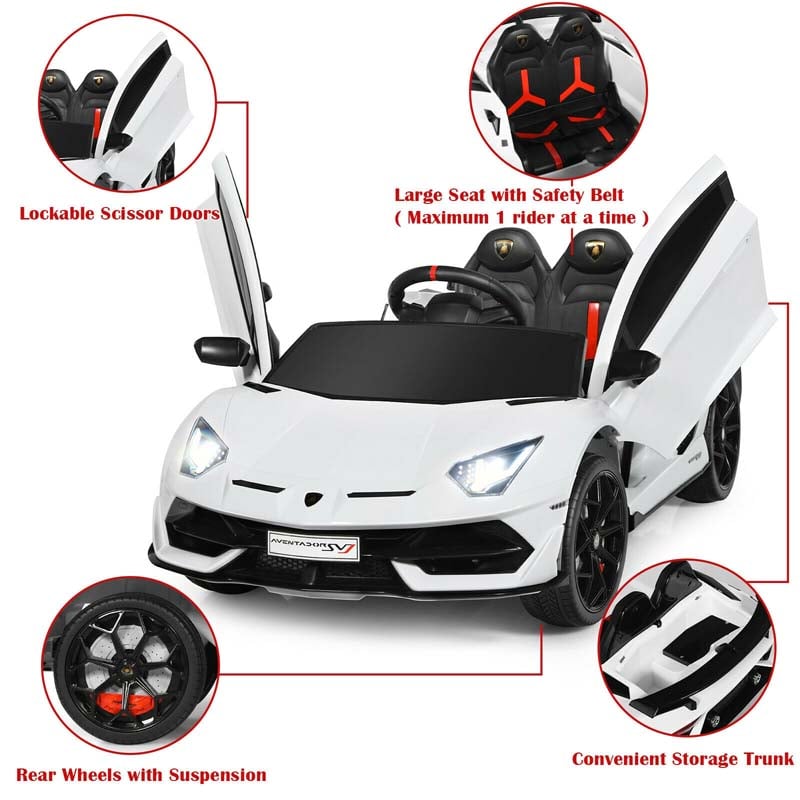 Licensed Lamborghini SVJ Kids Ride-On Car, 12V Battery Powered Sports Car Toy with Trunk & Remote