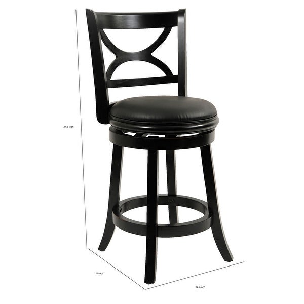 24 Inch Ava Solid Wood Swivel Counter Stool， Vegan Faux Leather， Black