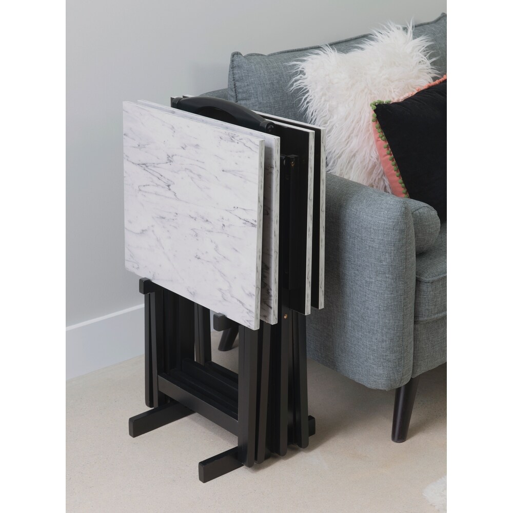 Meisel White Faux Marble Tray Table Set