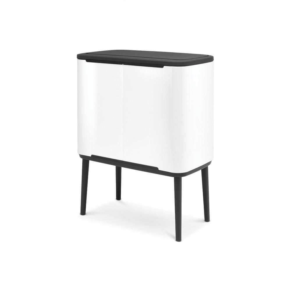 Brabantia Bo 9 Gallon Dual Compartment White Steel Rectangular Recycling Touch Top Trash Can 313547