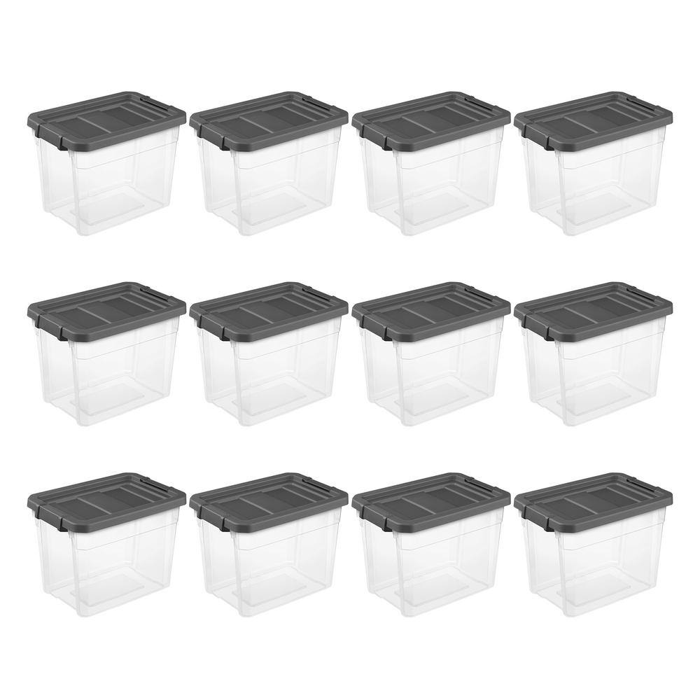 Sterilite 30 qt. Clear Plastic Storage Bin Totes with Latching Lid in Grey (12-Pack) 12 x 14733V06