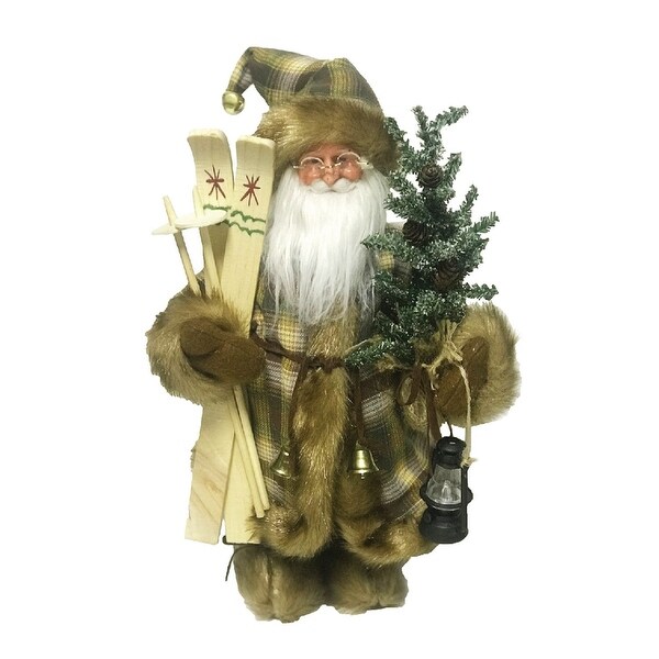 16 Standing Woodsman Santa Christmas Figurine with Skis