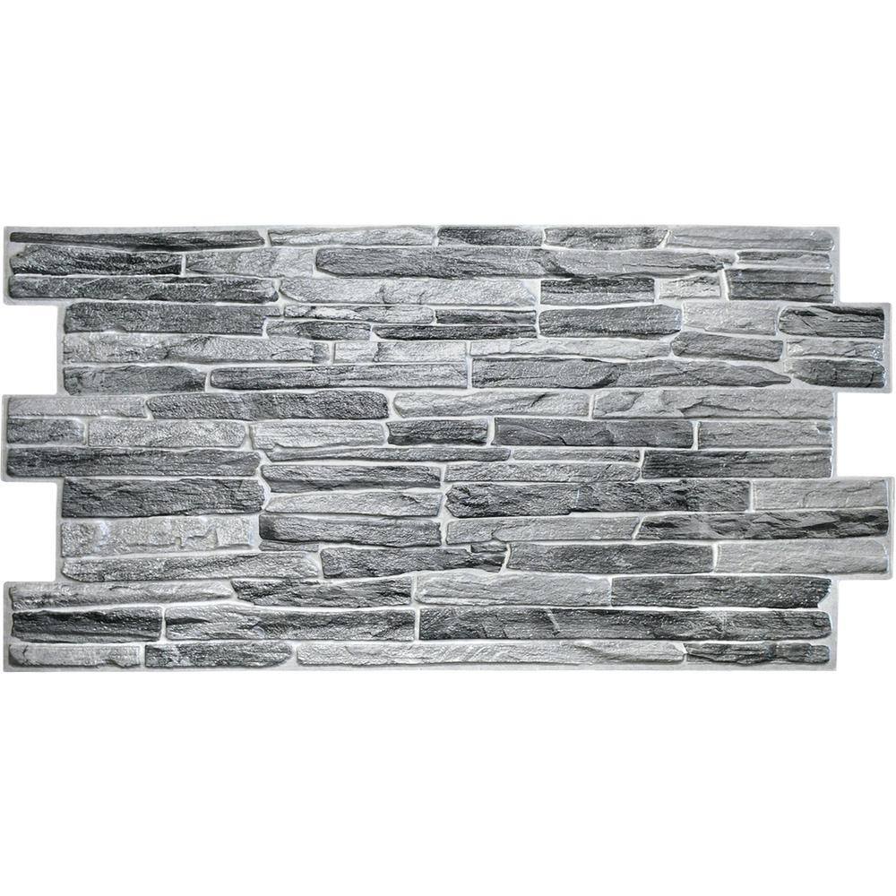 Dundee Deco 3D Falkirk Retro 1100 in. x 39 in. x 20 in. Dark Grey Faux Slate PVC Decorative Wall Paneling (10-Pack) GRHDTP10019929-10