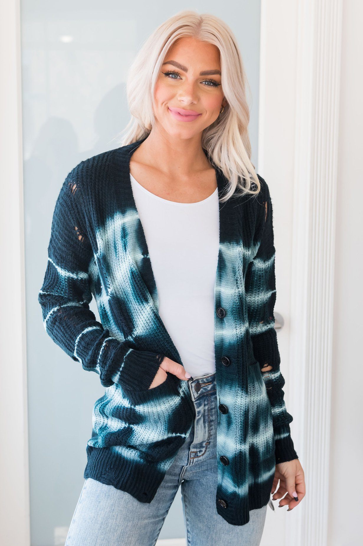 Galaxy Night Modest Distressed Cardigan