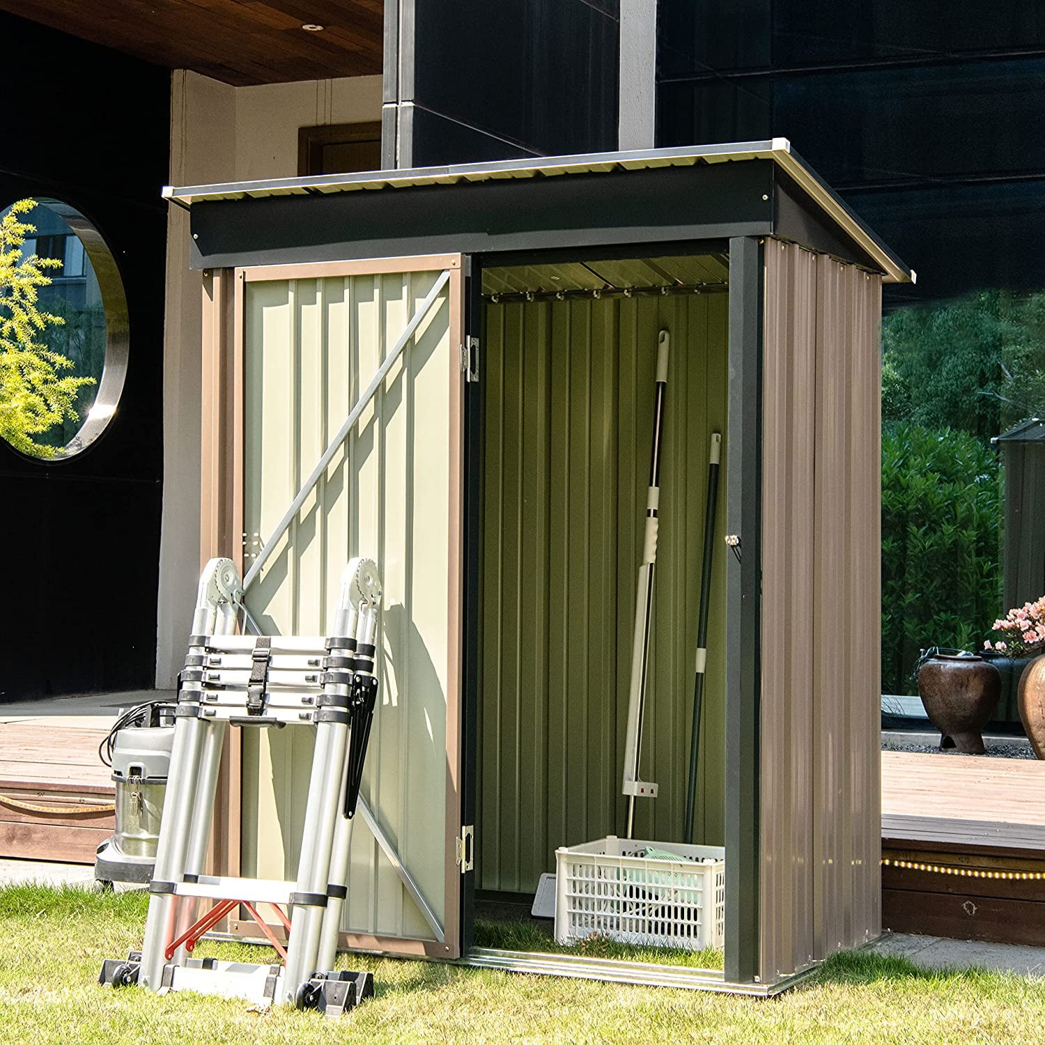 5' x 3' Metal Outdoor Storage Shed, Tool Shed Storage with Door & Lock, Garden Storage Shed