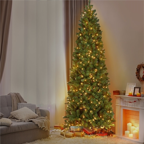 Yaheetech Prelit Artificial Christmas Tree Slim Tree Hinged Spruce