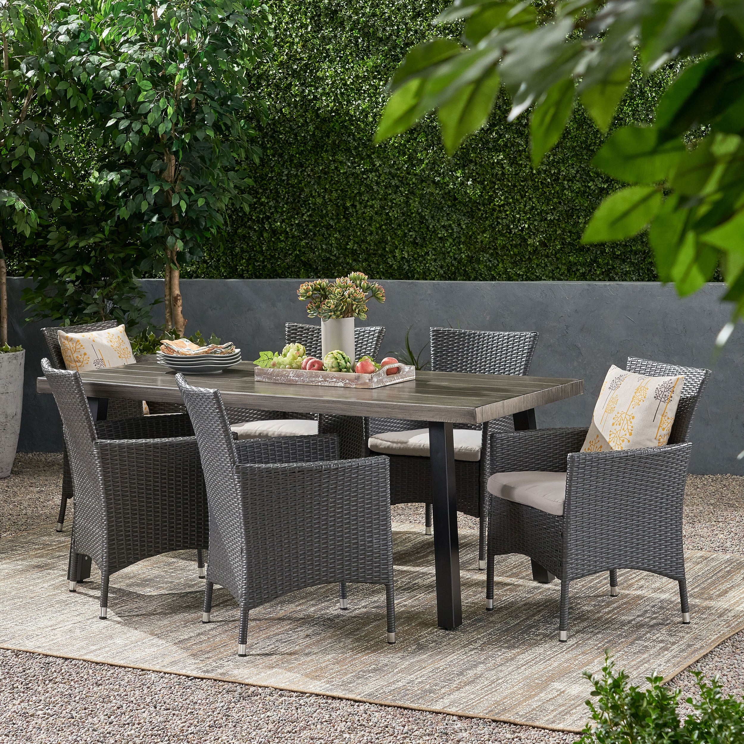 Altair Outdoor 7 Piece Aluminum Dining Set with Wicker Chairs