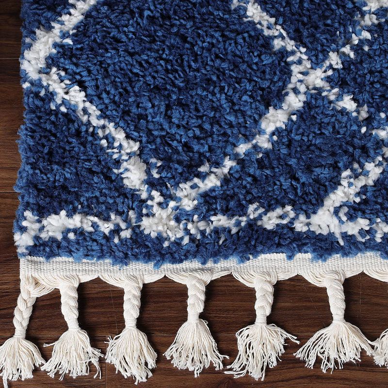 SUPERIOR Boho Geometric Diamonds Plush Shag Area Rug with Tassels