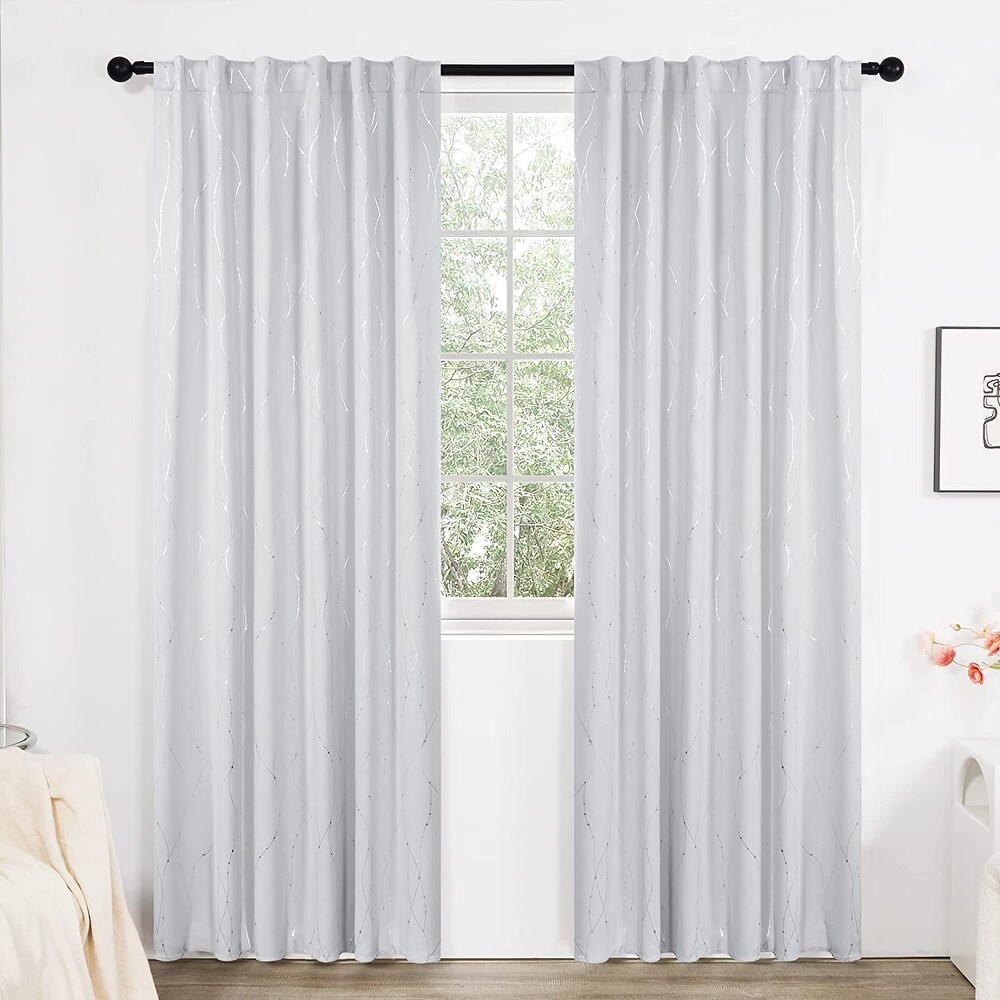 Deconovo Back Tab Silver Lines with Dots Curtain Panel Pairs(2 Panel)
