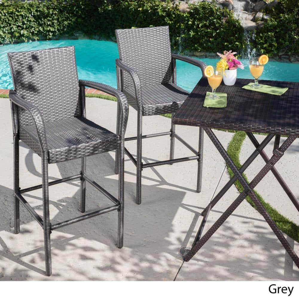 Cisvio 30-Inch Wicker Grey Outdoor Bar Stool with White Cushion (Set of 2) D0102H7NKKP