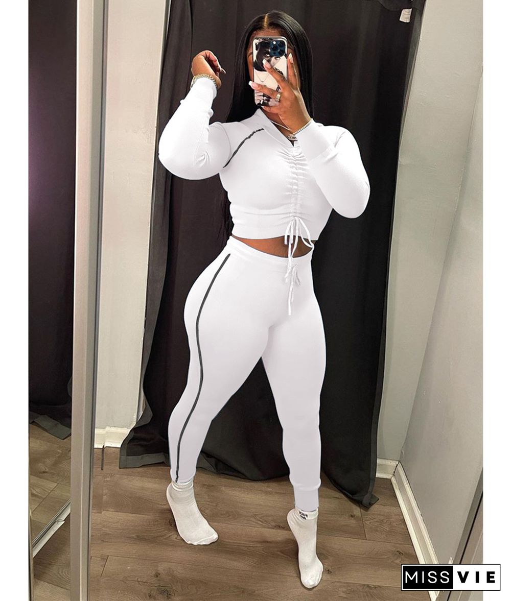 Hooded Neck Drawstring Crop Tops Joggers Pants Sets