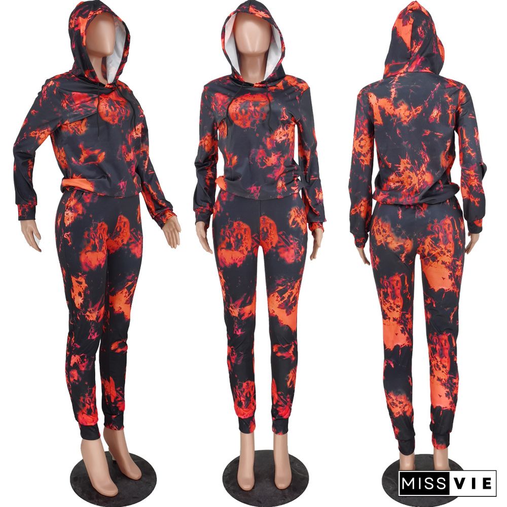 Autumn Tie Dye Long Sleeve Hoodies Pants Two Piece Suit