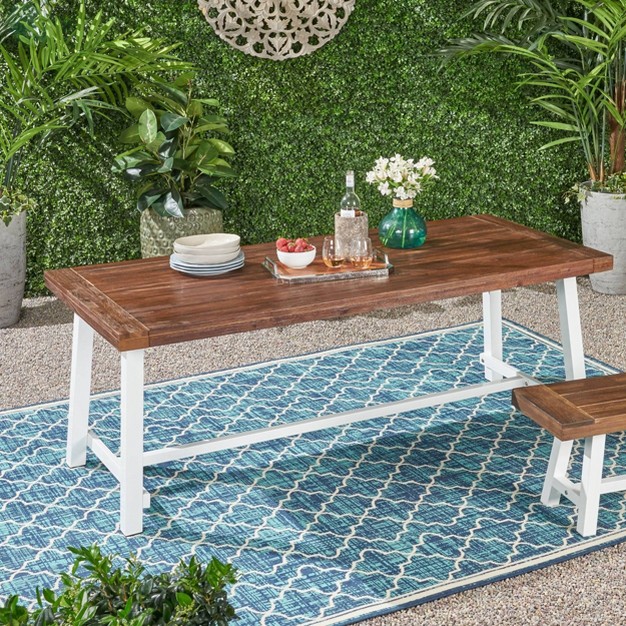 Carlisle Rectangle Acacia And Iron Patio Dining Table Christopher Knight Home