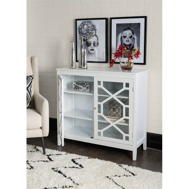 Linon Betty Large Wood Cabinet with 2 Glass Paneled Doors and 3 Shelves in White   Transitional   Accent Chests And Cabinets   by Homesquare  Houzz