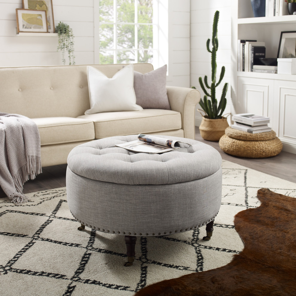 Rustic Manor Albina Ottoman Hidden Storage  Linen   Traditional   Footstools And Ottomans   by Inspired Home  Houzz