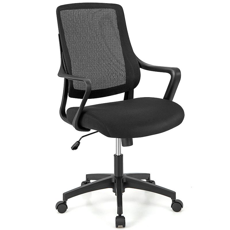 Modern Breathable Mesh Chair With Curved Backrest And Armrest-black