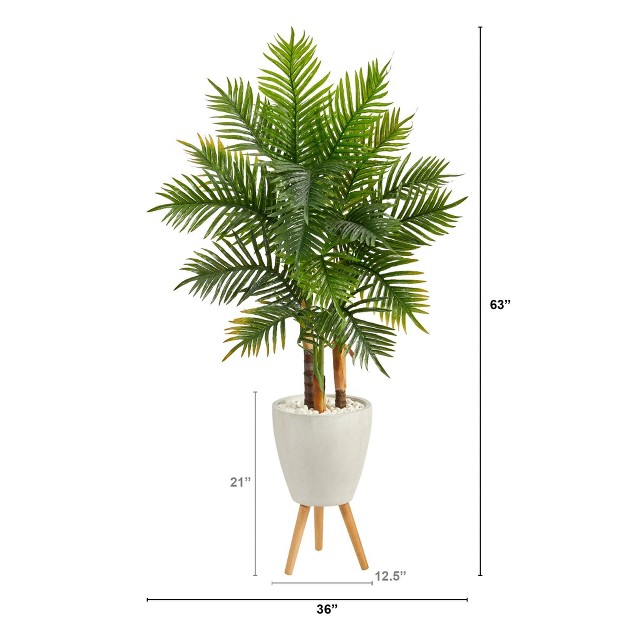 Nearly Natural 63-in Areca Artificial Palm Tree In White Planter With Stand (real Touch)