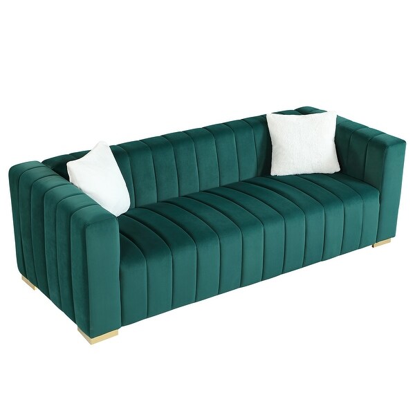 3-Seat Velvet Sofa with Pillows