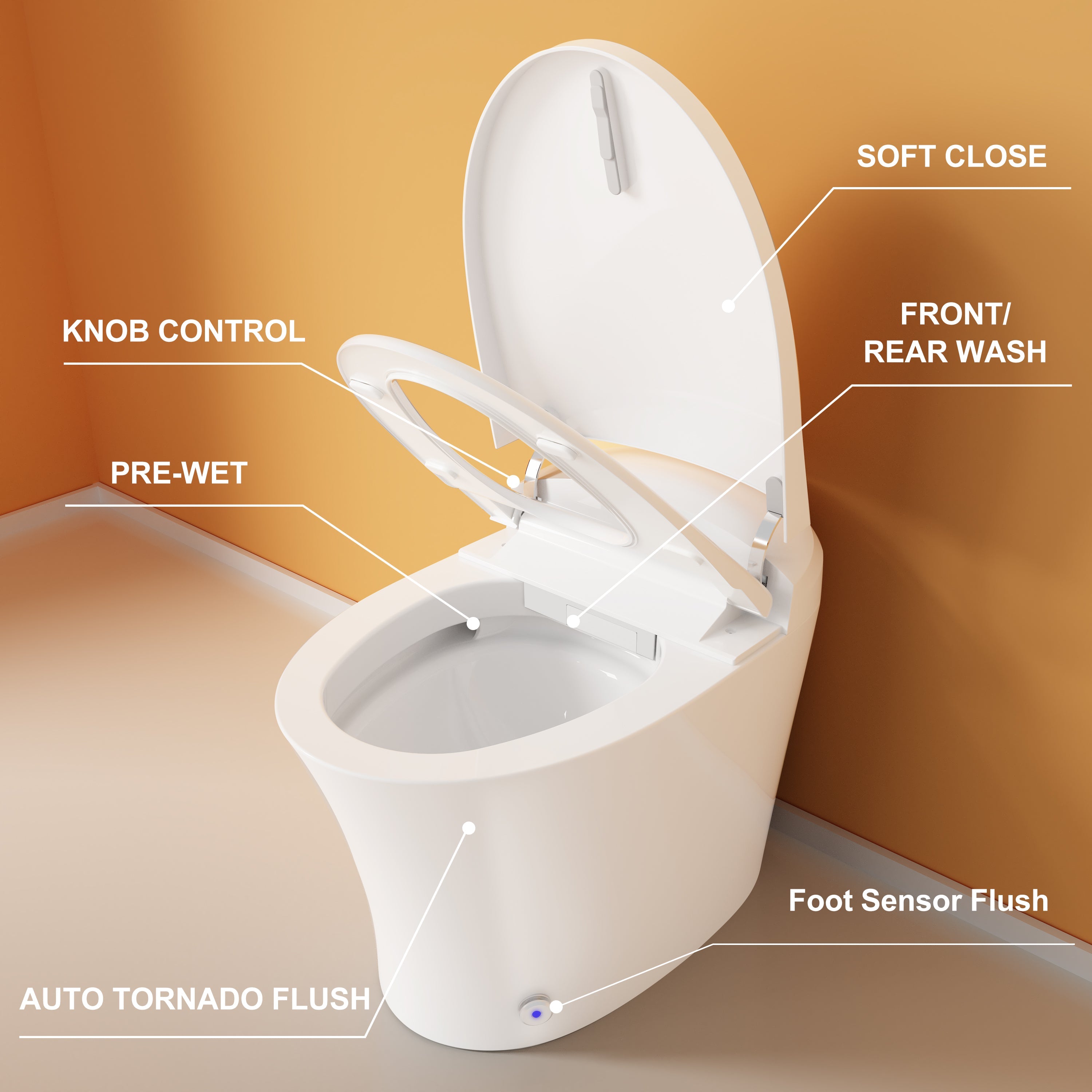 HOROW One-Piece Toilet Bidet Combo with Self-Cleaning Nozzle, Dual Flush Bidet Toilet, HR-T15S