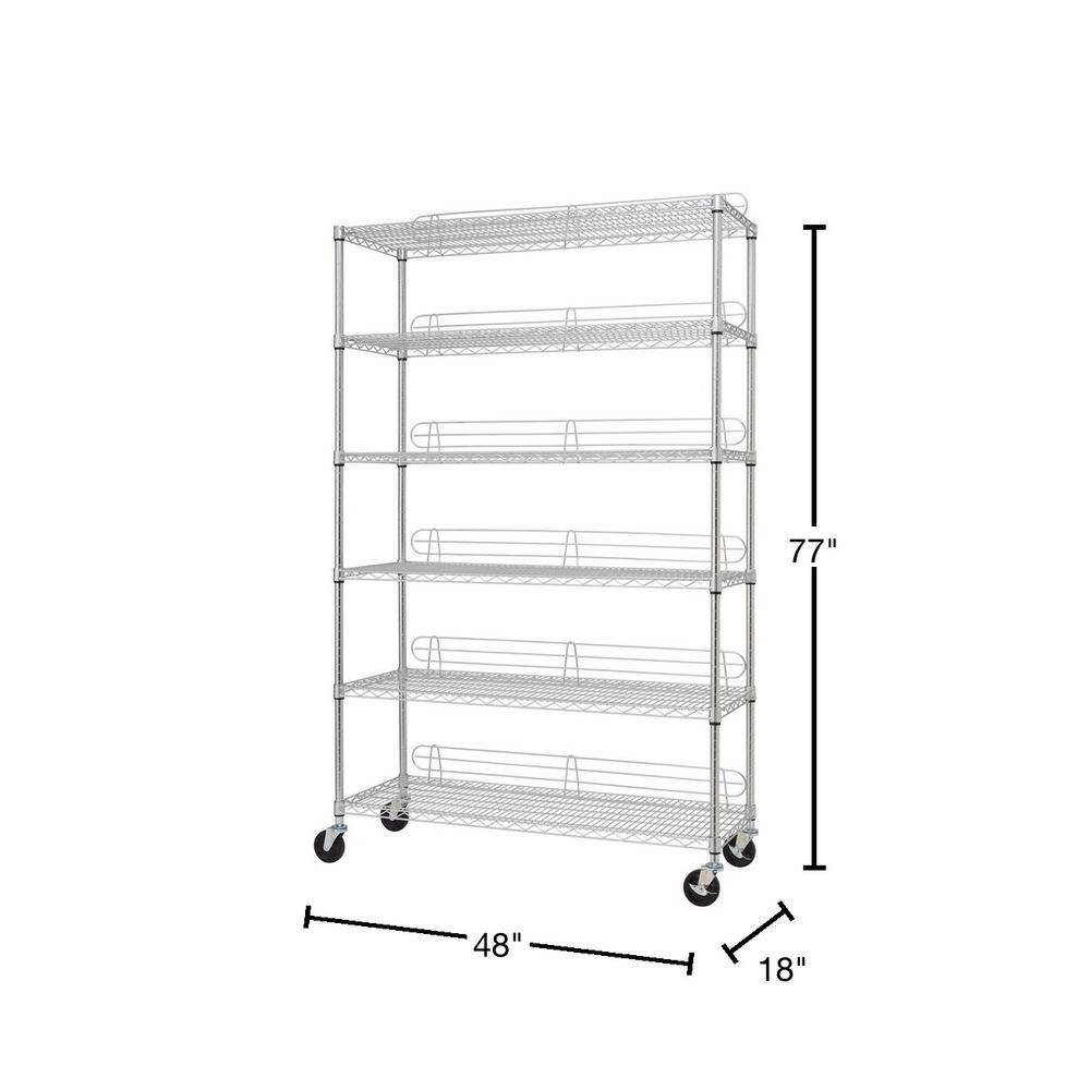 TRINITY EcoStorage Chrome 6-Tier Rolling Steel Wire Shelving Unit (48 in. W x 77 in. H x 18 in. D) TBFC-0907