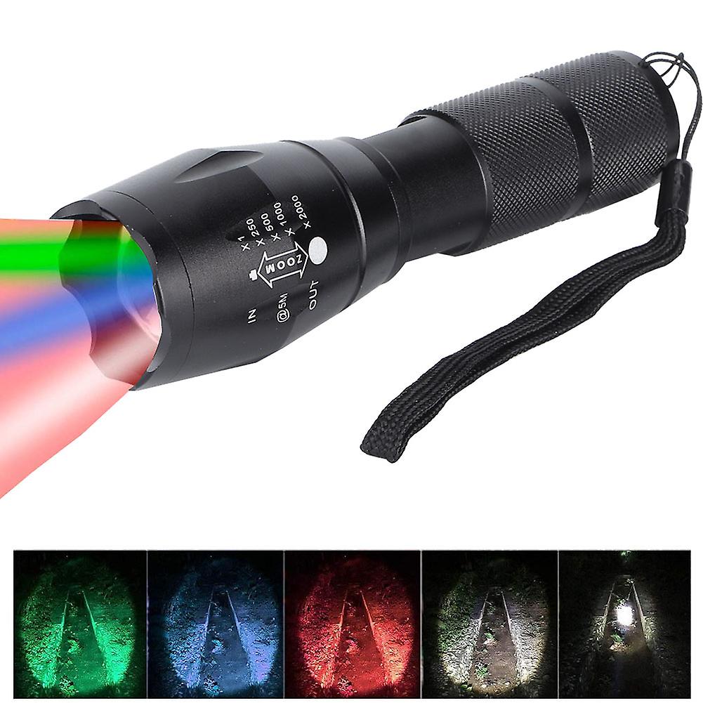 Rgbw 4 Color In 1 Led Flashlight Telescopic Zoomable Torch Waterproof Outdoor Camping Lightblack