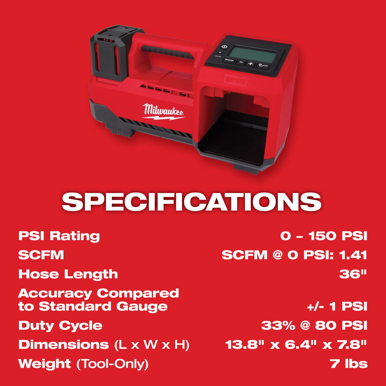 MW M18 18 V 150 psi Tire Inflator