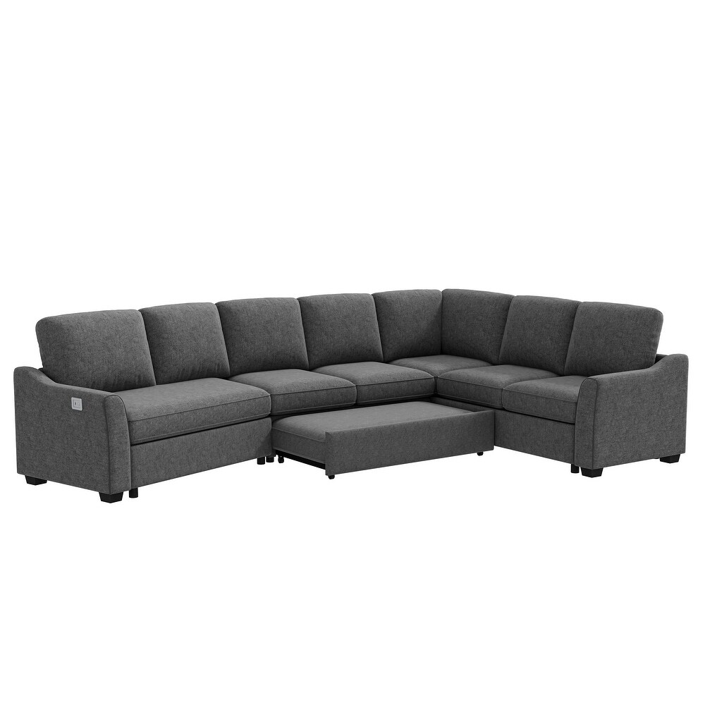 Sectional Sleeper Sofa  L Shape Sofa Bed with USB Charging Port for Living room  Bedroom  With Pull Out Bed Modern