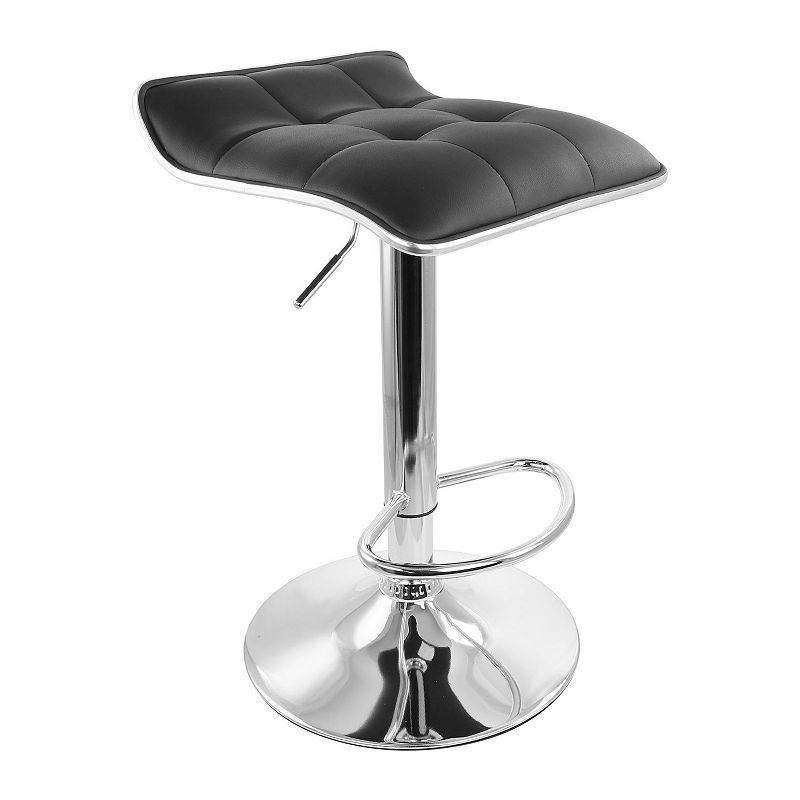 Elama 2 Piece Tufted Faux Leather Adjustable Bar Stool with Low Back in Black with Chrome Base