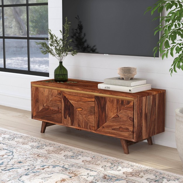 Haltom Modern Low Profile Media Storage Console Solid Wood 3 Door Powell