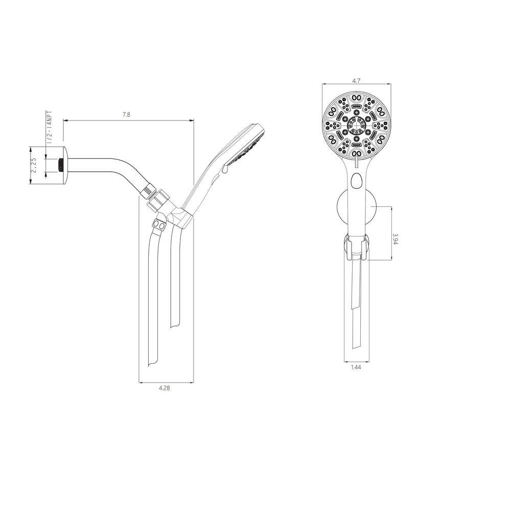 Logmey 8-Spray Patterns with 1.8 GPM 5 in. Wall Mount Handheld Shower Head with Pause Hose and Shower Arm in Black LM-706MB