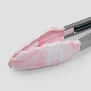 ExcelSteel 9 in. Stainless Steel Marble Pink Silicone Tong with Handle (Set of 2) 043A2