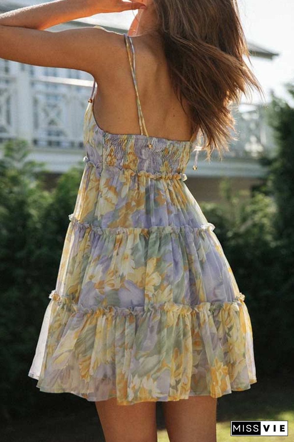 Fashion Lovely Print Sling Chiffon Dress