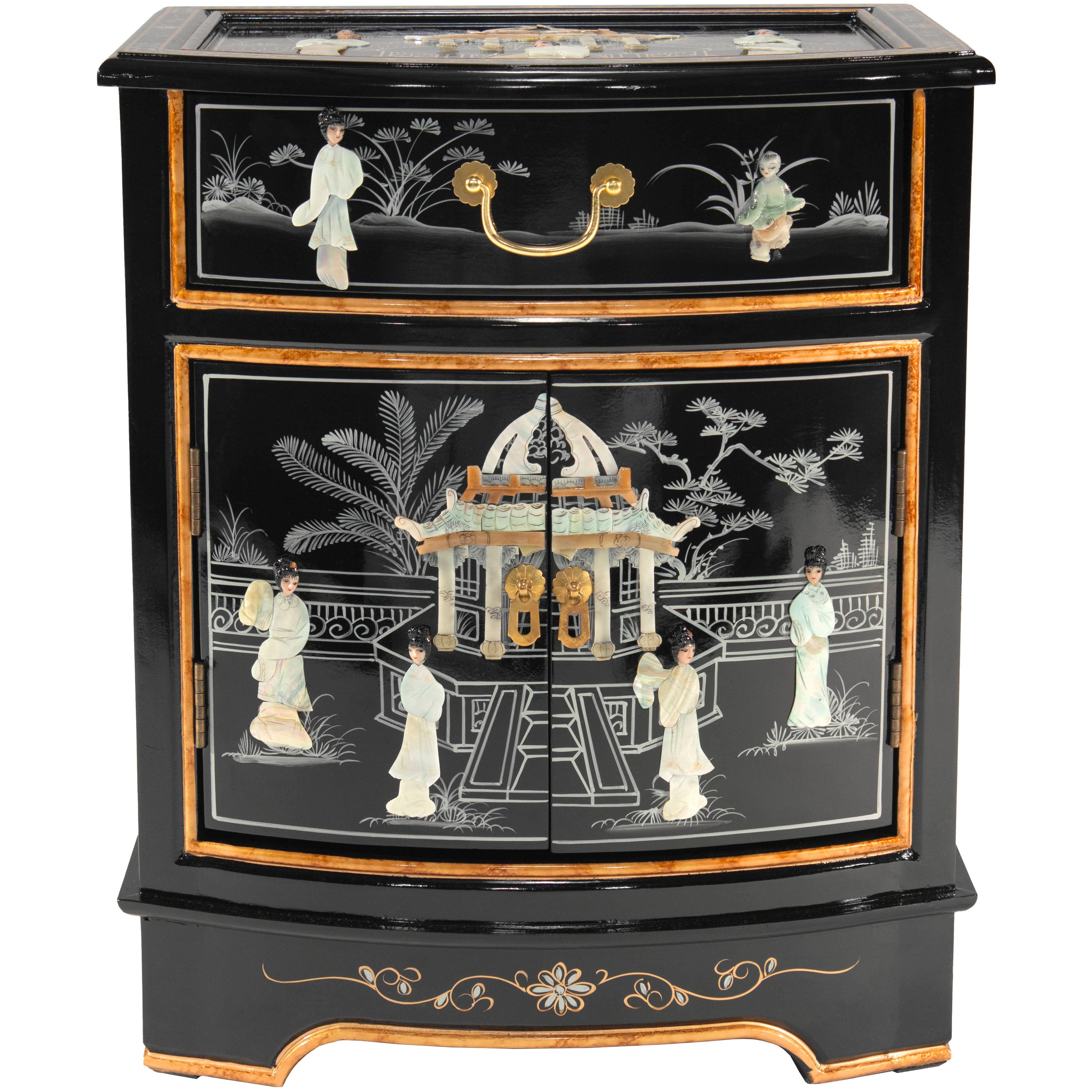 Oriental Furniture Black Lacquer Nightstand - Royal Ladies