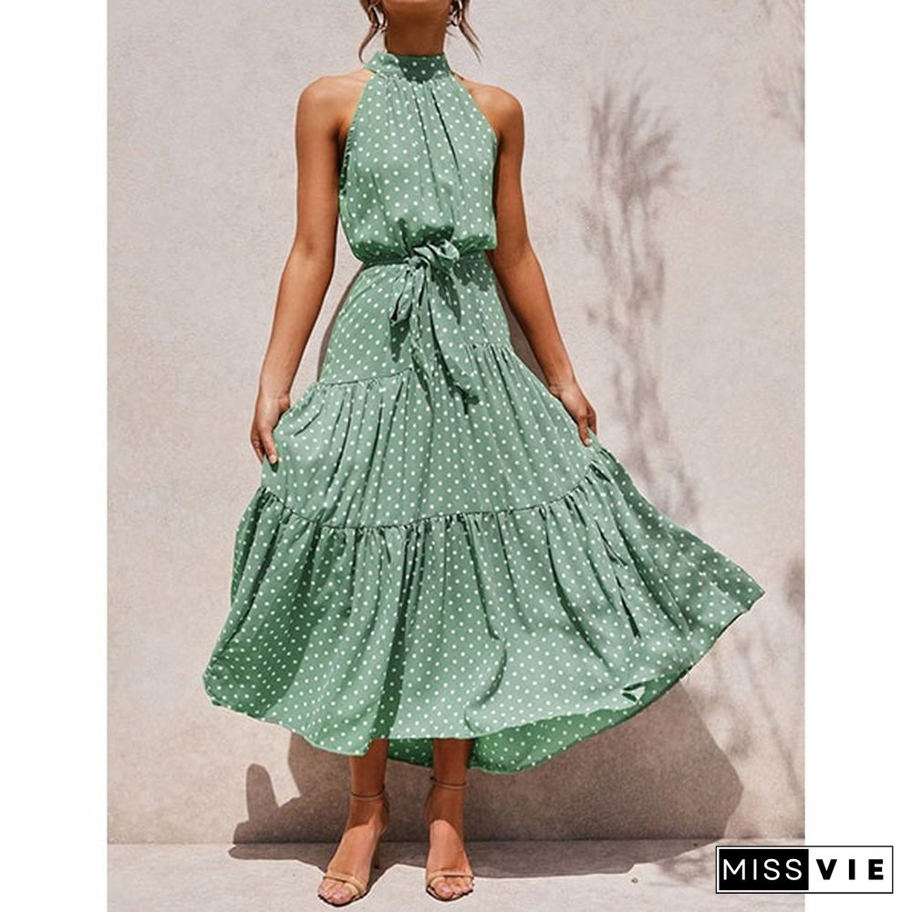 Women Polka Dot Print Dress New Summer Womens Dresses Boho Maxi Long Evening Party Dress Beach Dress Sundress