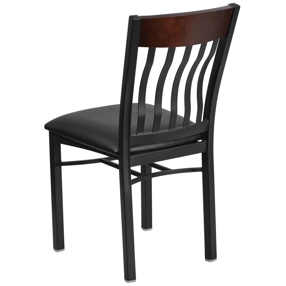 Vertical Back Metal and Wood Restaurant Chair with Vinyl Seat   17\