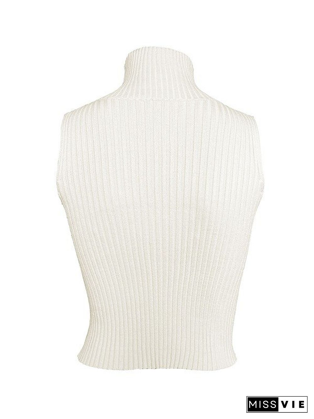 Cutout Turtleneck Ribbed Knit Cropped Tank Top