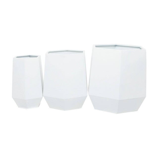 Wide 3pc Planters Modern Metal Pots White Cosmoliving By Cosmopolitan