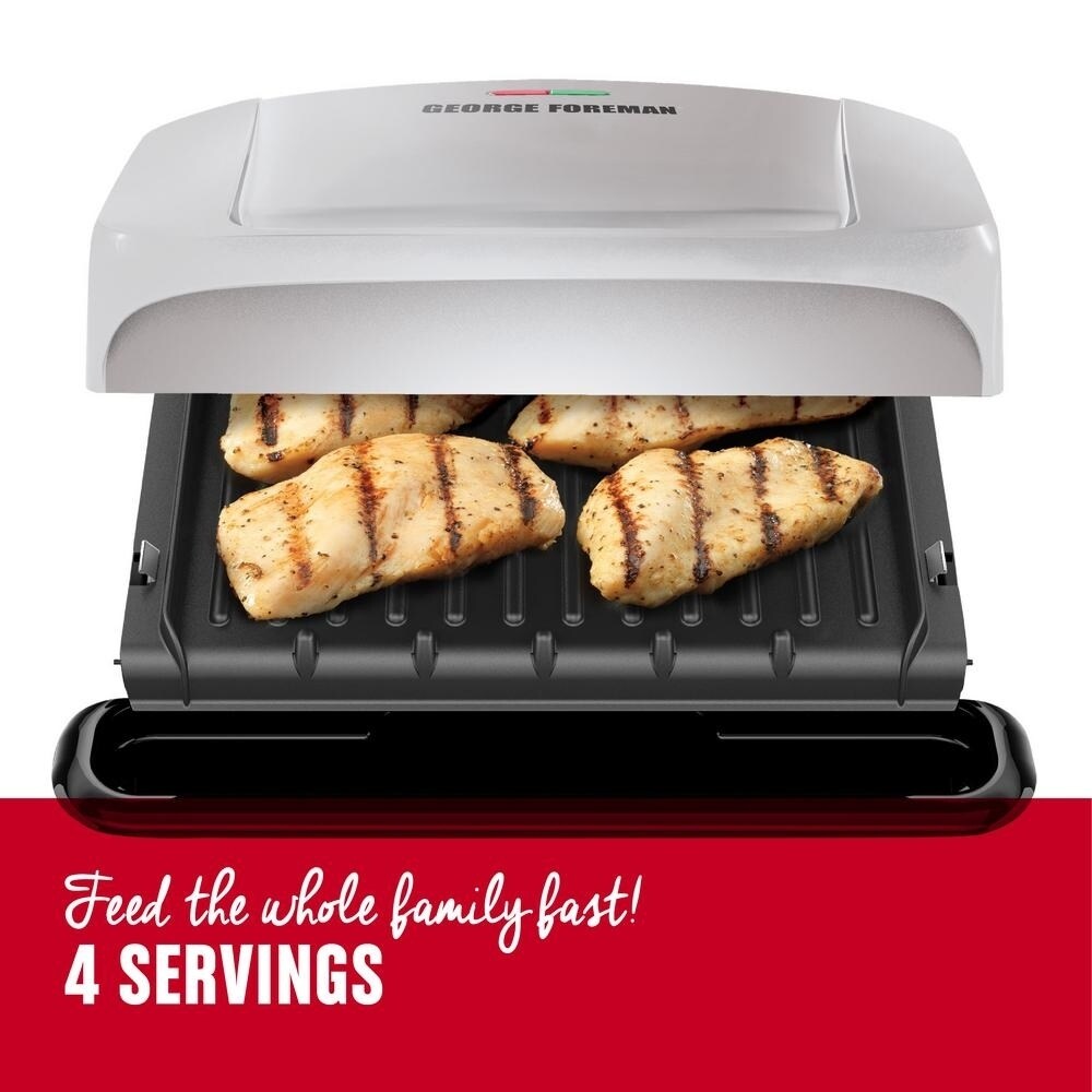 George Foreman 4 Serving Electric Indoor Grill and Panini Press Silver   12 in x 12 in