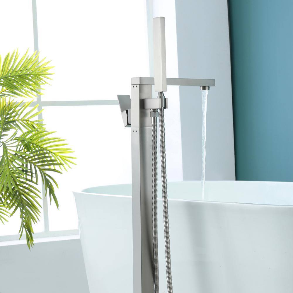 Nestfair Single-Handle Floor Mount Roman Tub Faucet with Hand Shower in Brushed Nickel SMD8007N