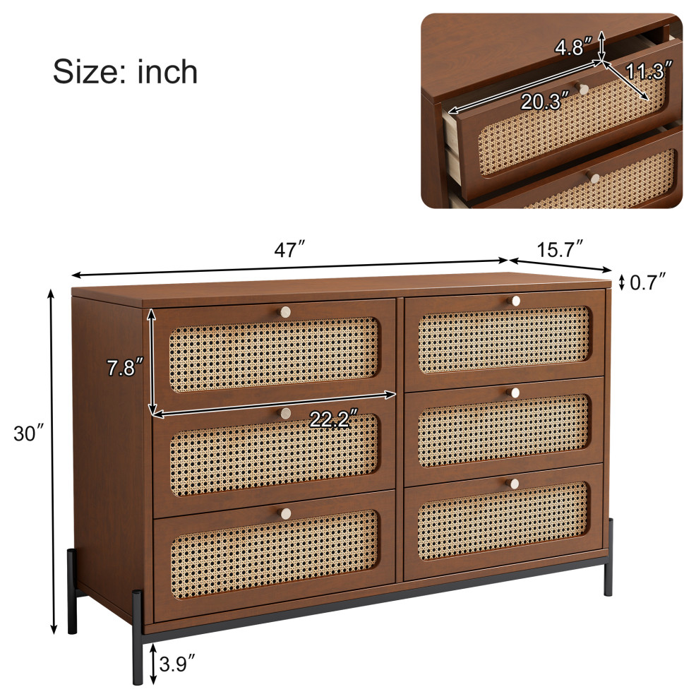 Gewnee Modern Cannage Rattan Wood Closet 6 Drawer Dresser Wood Storage Cabinet   Modern   Console Tables   by GEWNEE INC  Houzz