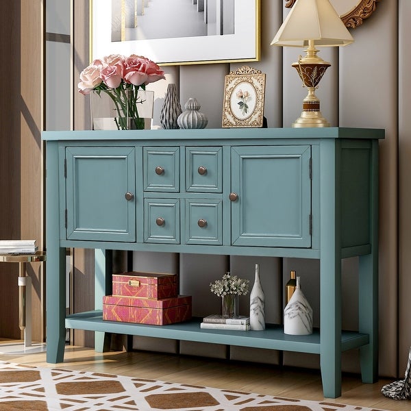 Series Buffet Sideboard Console Table With Bottom Shelf (Dark Blue)