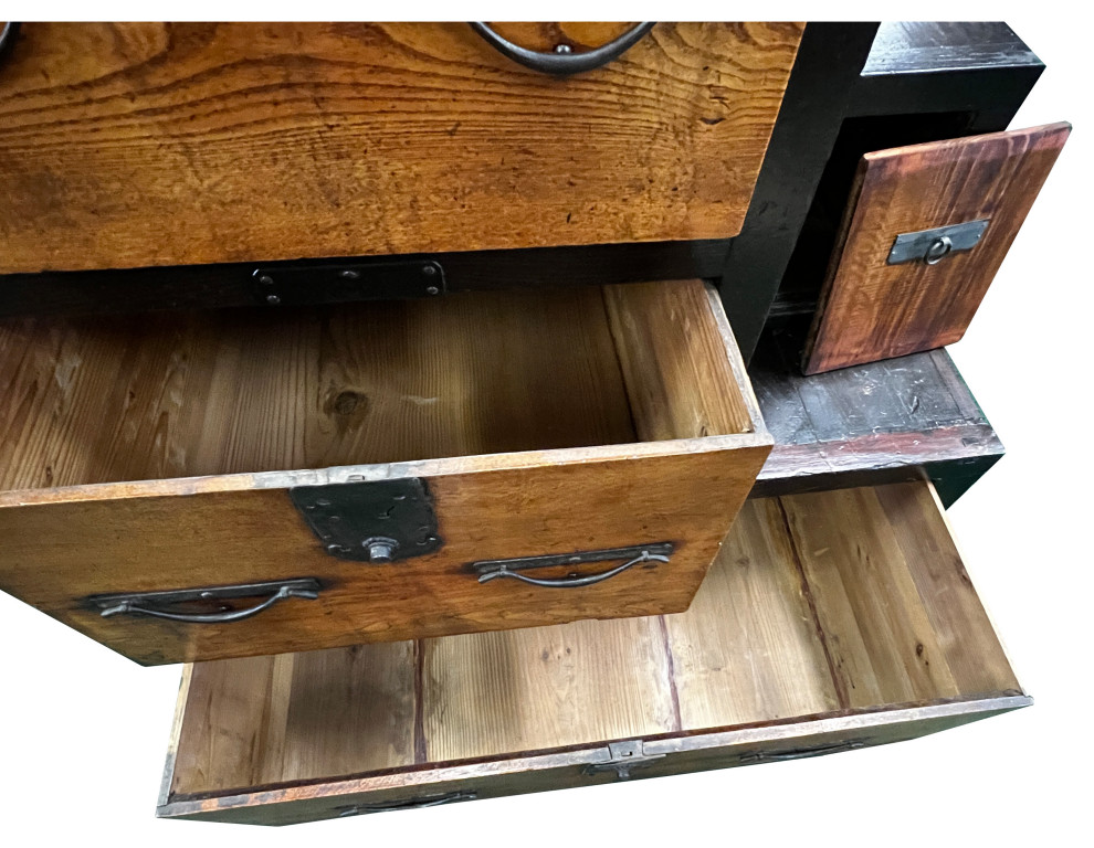 Vintage Restored Distressed Brown Black Narrow Tansu Step Cabinet Hcs7553   Traditional   Accent Chests And Cabinets   by Golden Lotus Antiques  Houzz