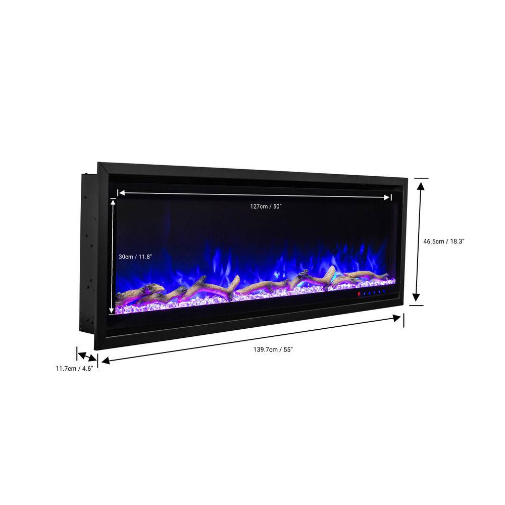 Paramount Kennedy II 50 in. Commercial Grade Recessed or Wall mount Electric Fireplace in Black EF-WM503