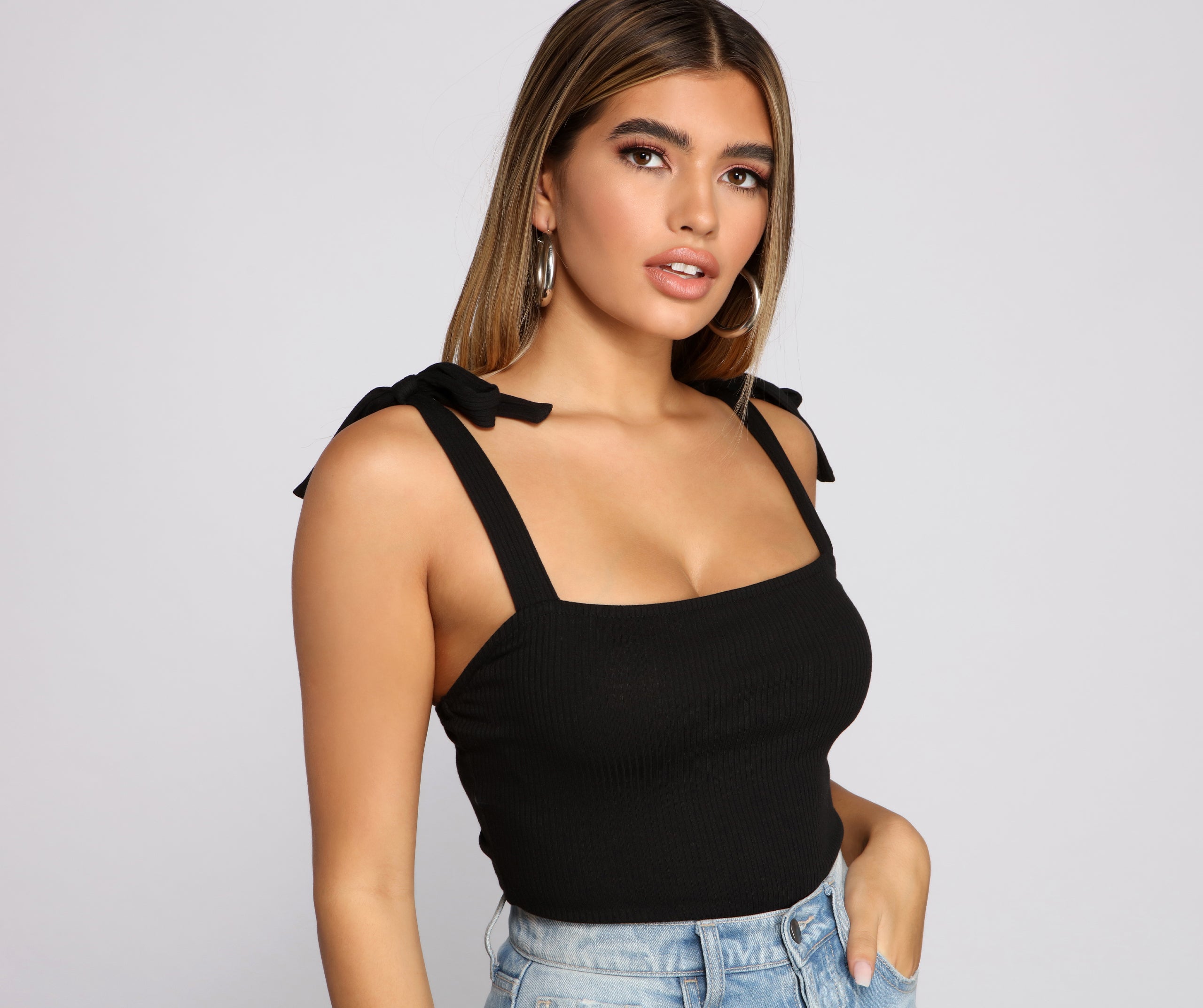 Ribbed Tie Strap Bodysuit