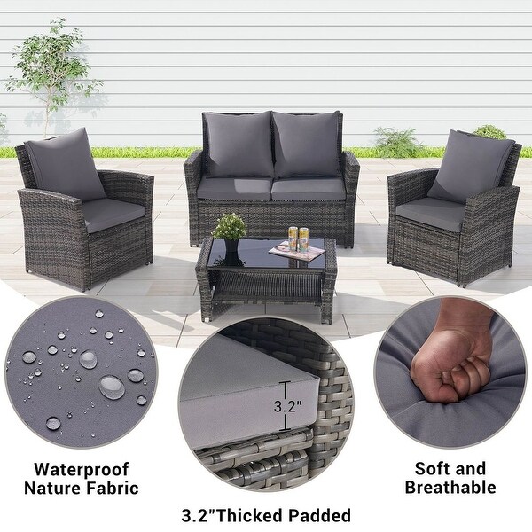 4 PCS Outdoor Patio Furniture Rattan Wicker Set for 4