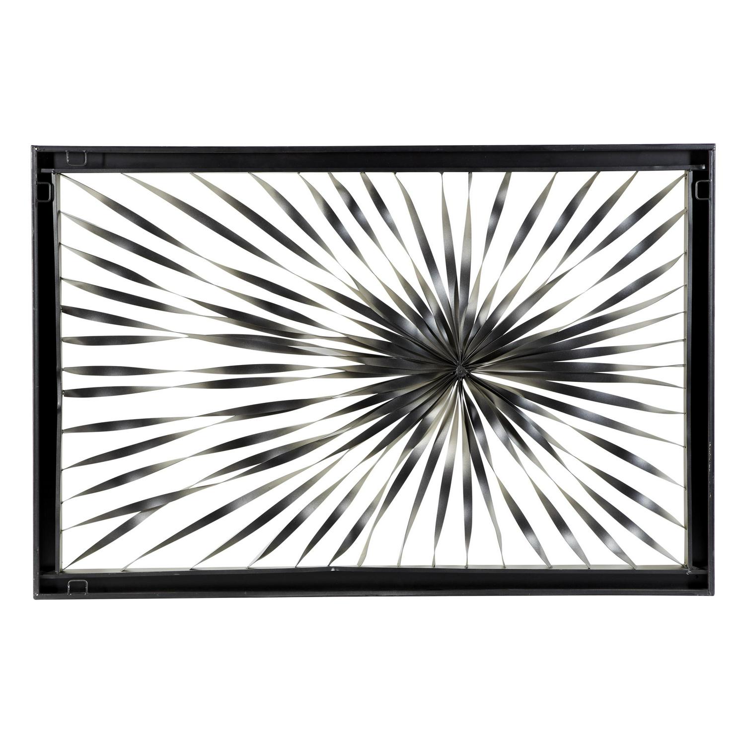 DecMode Silver Metal Coiled Ribbon Sunburst Wall Decor with Black Frame