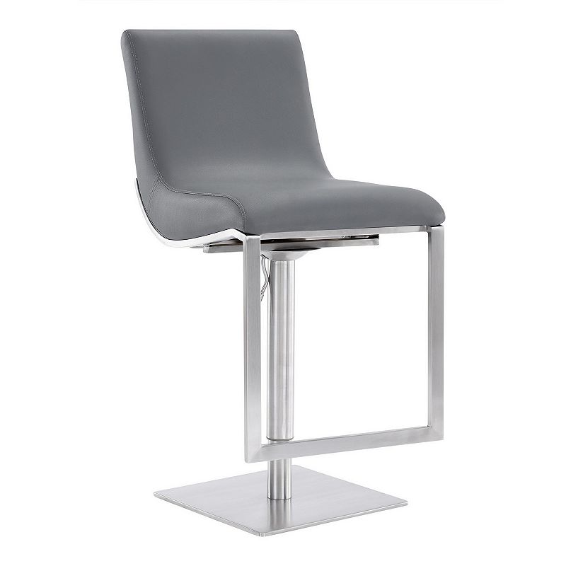 Curved Leatherette Barstool with Adjustable Height， Gray